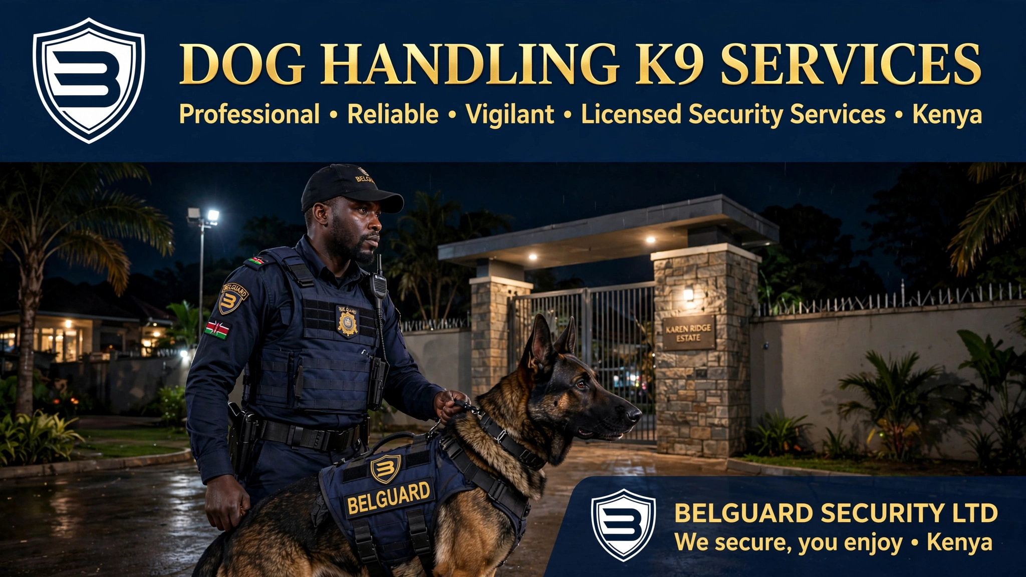 Dog Handling K9 Services - Belguard Security Ltd - German Shepherd Night Patrol Karen Estate